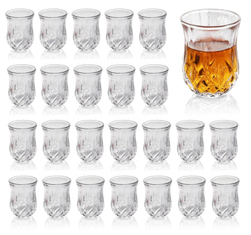 Shot Glass (Set of 24) - Elegant Diamond Patterned Shot Glasses 1.75 oz - Classic Whisky Vodka Tequila Sherry Brandy