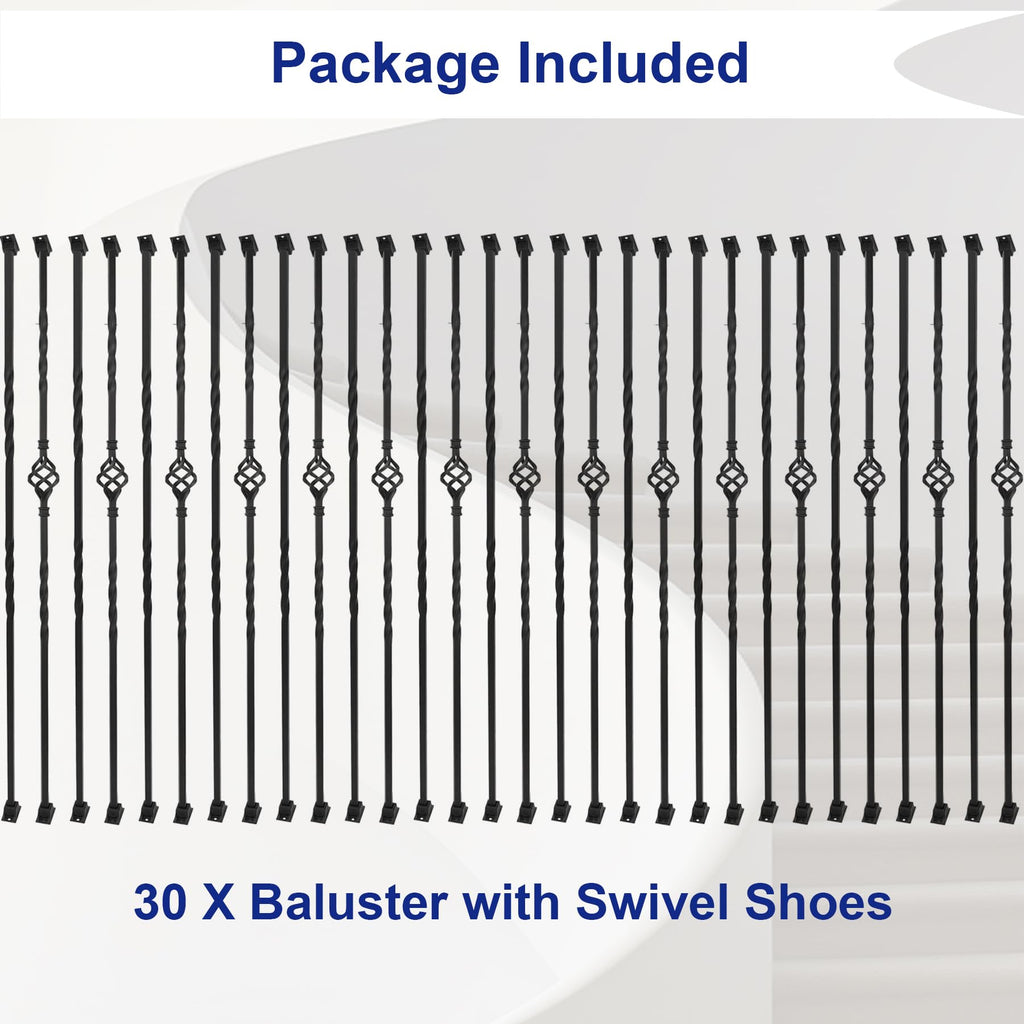 30-Pack Wrought Iron Stair Balusters, 44" Basket Twist Design