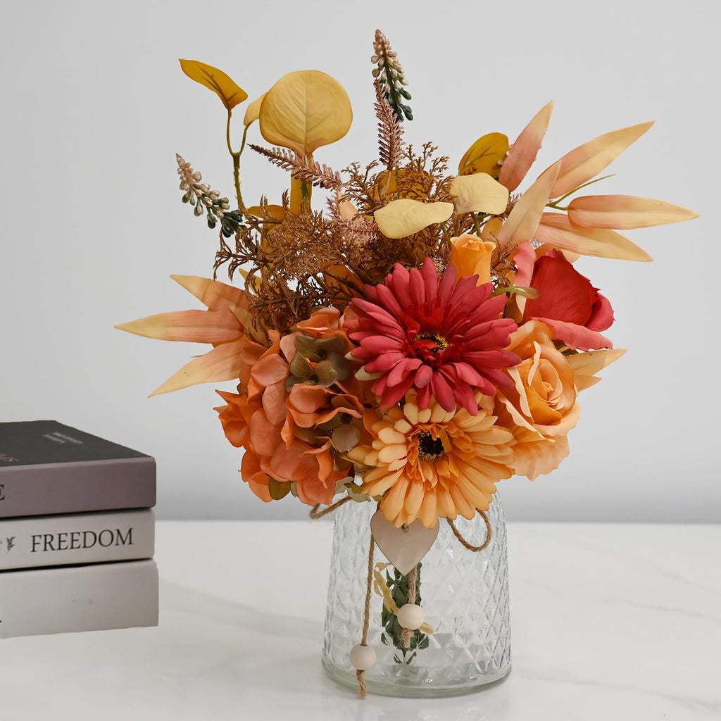 Fall Artificial Flower Set, Autumn Mixed Silk Gerbera Rose Hydrangea Bouquet