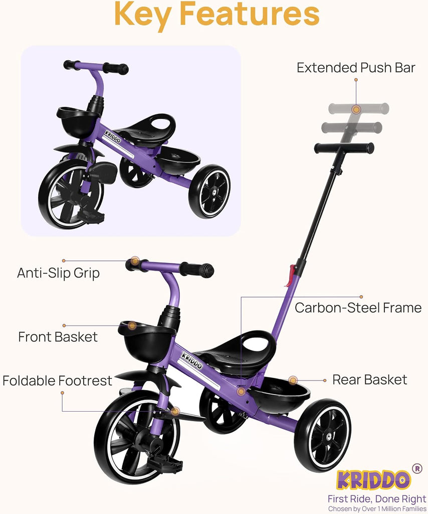 In-1 Toddler Tricycle with Push Handle: Ages 18 Months to 5 Years
