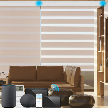 Custom Smart Zebra Blinds Compatible with Alexa, Blackout (85%) Motorized Dual-Layer Zebra Window Shades, Privacy Light