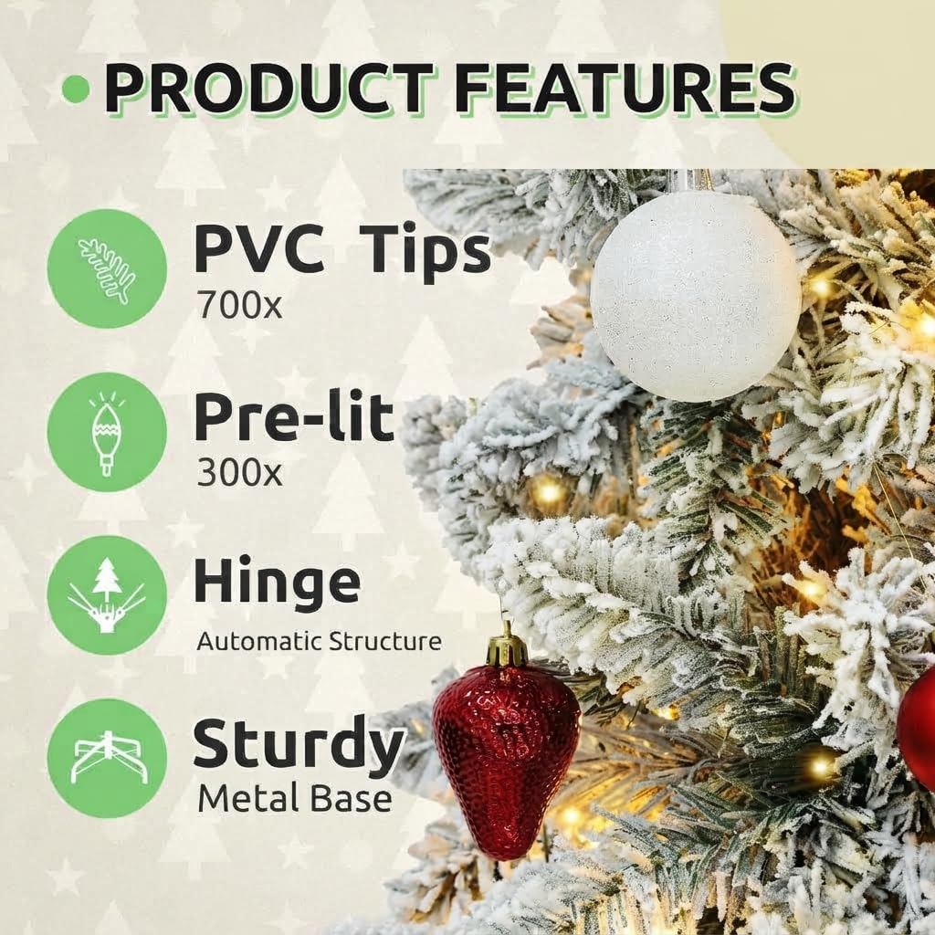 6FT Prelit Flocked Pencil Christmas Tree with Remote