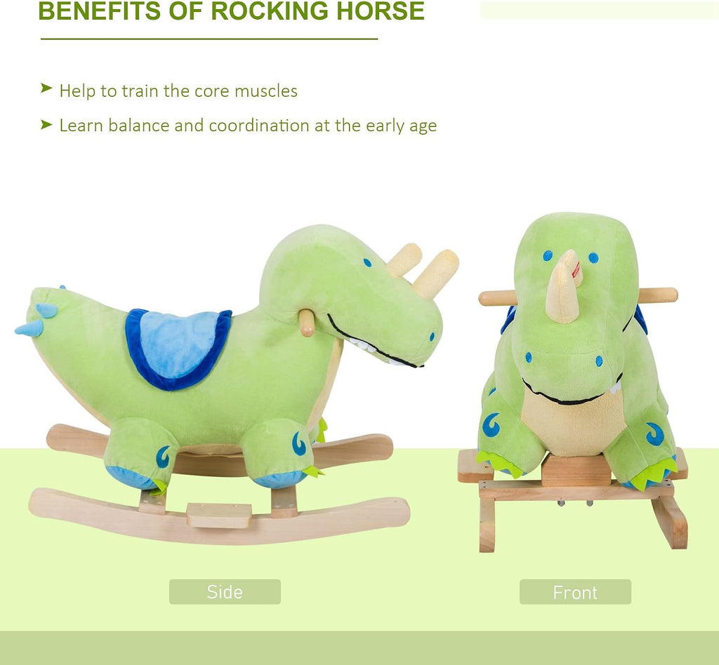 Kids Plush Ride-On Rocking Horse Toy Dinosaur Ride on Rocker Green