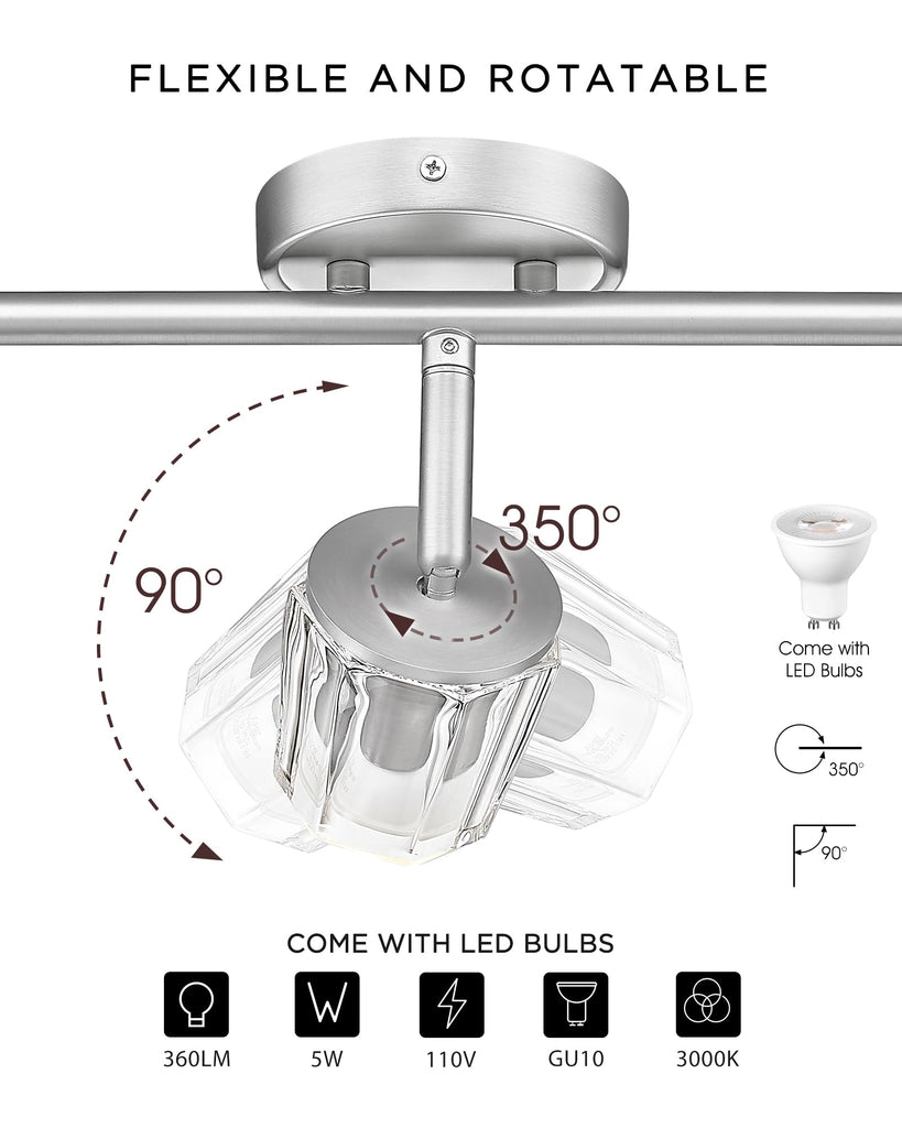 5 Light Brushed Nickel Track Lights Ceiling Mount, Bulbs Included