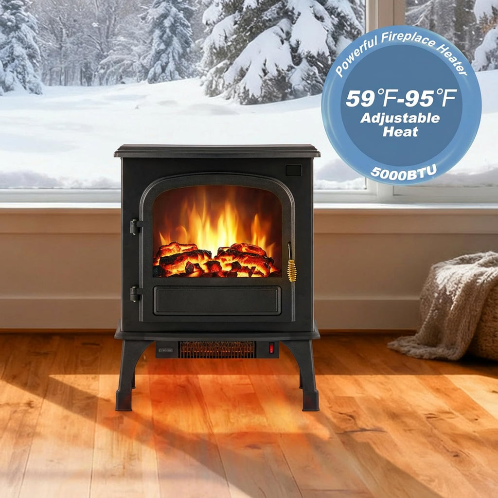 Electric Fireplace Heater, 26" Freestanding Electric Fireplace Stove with 3D Flame Effect & Remote Control, Stylish