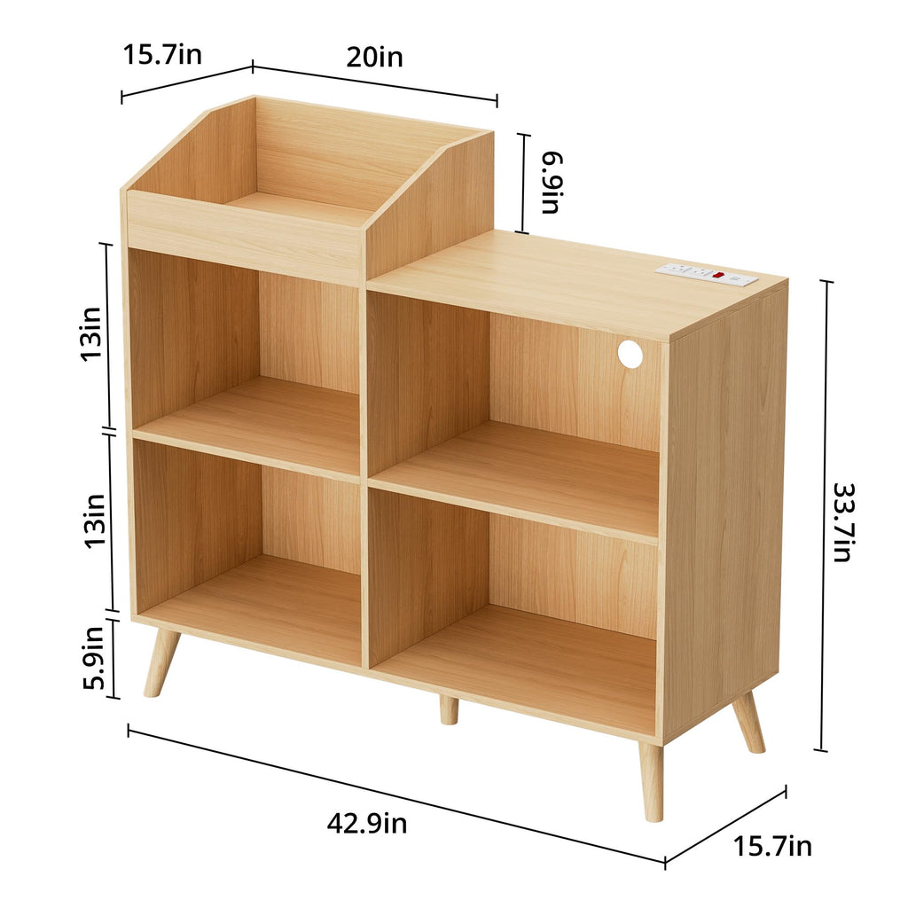 Large Record Player Stand with Power Outlet, Vinyl Record Storage Table Holds Up to 400 Albums, Mid-Century Turntable