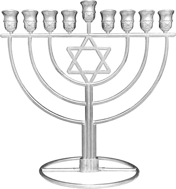 Hanukkah with Jewish Star - Fits All Standard Chanukah Candles - Sleek Wireframe Silver Chanukah Modern Davids Star