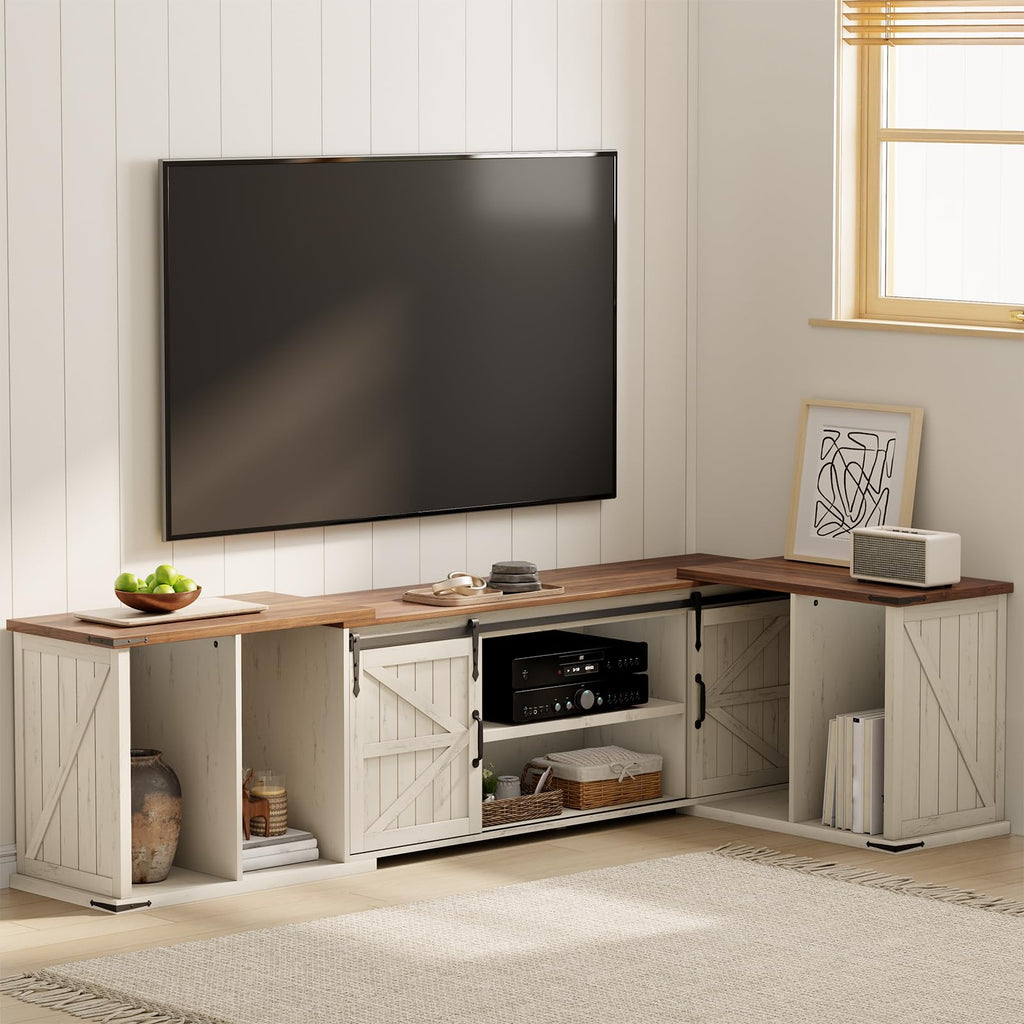Extendable TV Stand, Entertainment Center for 85 95 105 Inch TV, Farmhouse TV Stand with Large Capacity Storage and