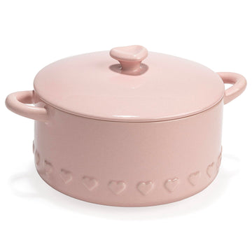 Iconic Ceramic Stoneware Casserole Dish With Lid, Oven Safe Up To 450°F, Dishwasher & Microwave Safe, 28oz, Pink with