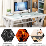 Computer Desk & Gaming Desk, Home Office Desks 55.1 Inch- Modern Simple Writing Study White Glass Computer Desk