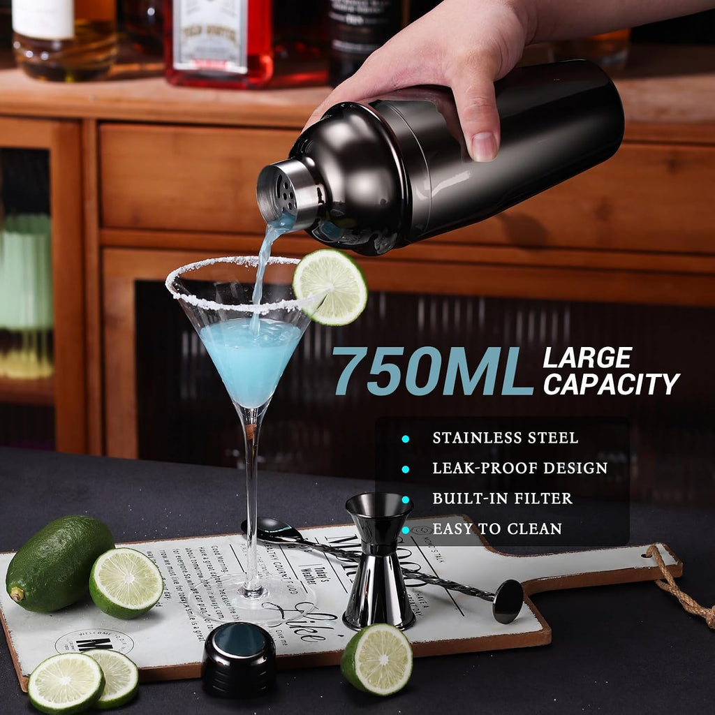 Cocktail Shaker Set Bartender Kit with Stand, Bar Set Drink Mixer Set with Stainless Steel Bar Accessories - Set of 12