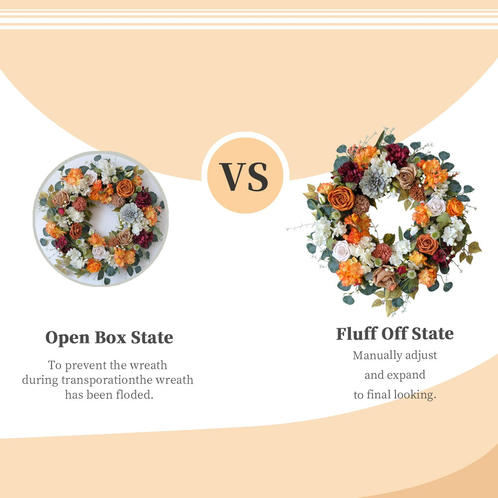 24 Inch Fall Wreath for Front Door with Orange Peony and Dahlia Flowers