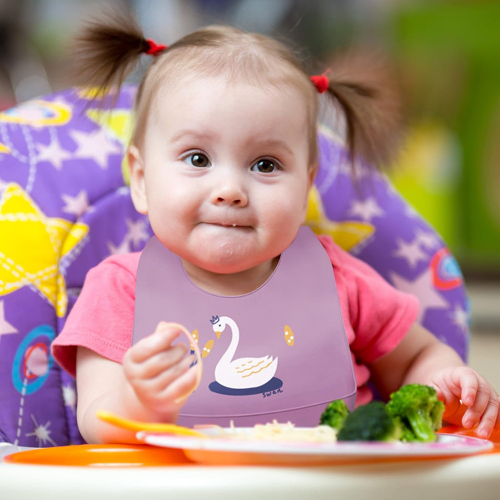 Bibs with Food Catcher (Set of 3) - BPA Free Plastic, Durable and Adjustable Bib - Silicone Bibs for Babies