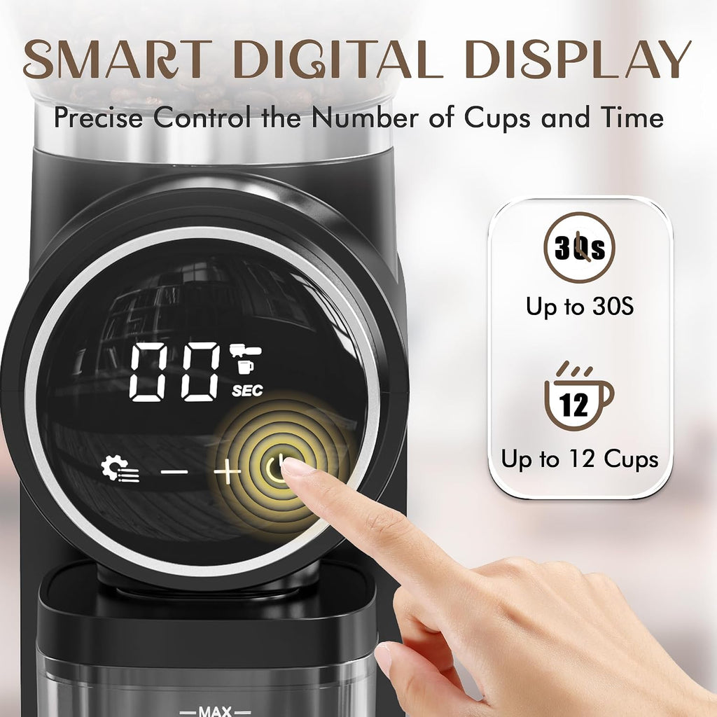 Electric Conical Burr Coffee Grinder, Touchscreen Coffee Grinder Use, Compact Burr Mill Grinder with 30 Grind
