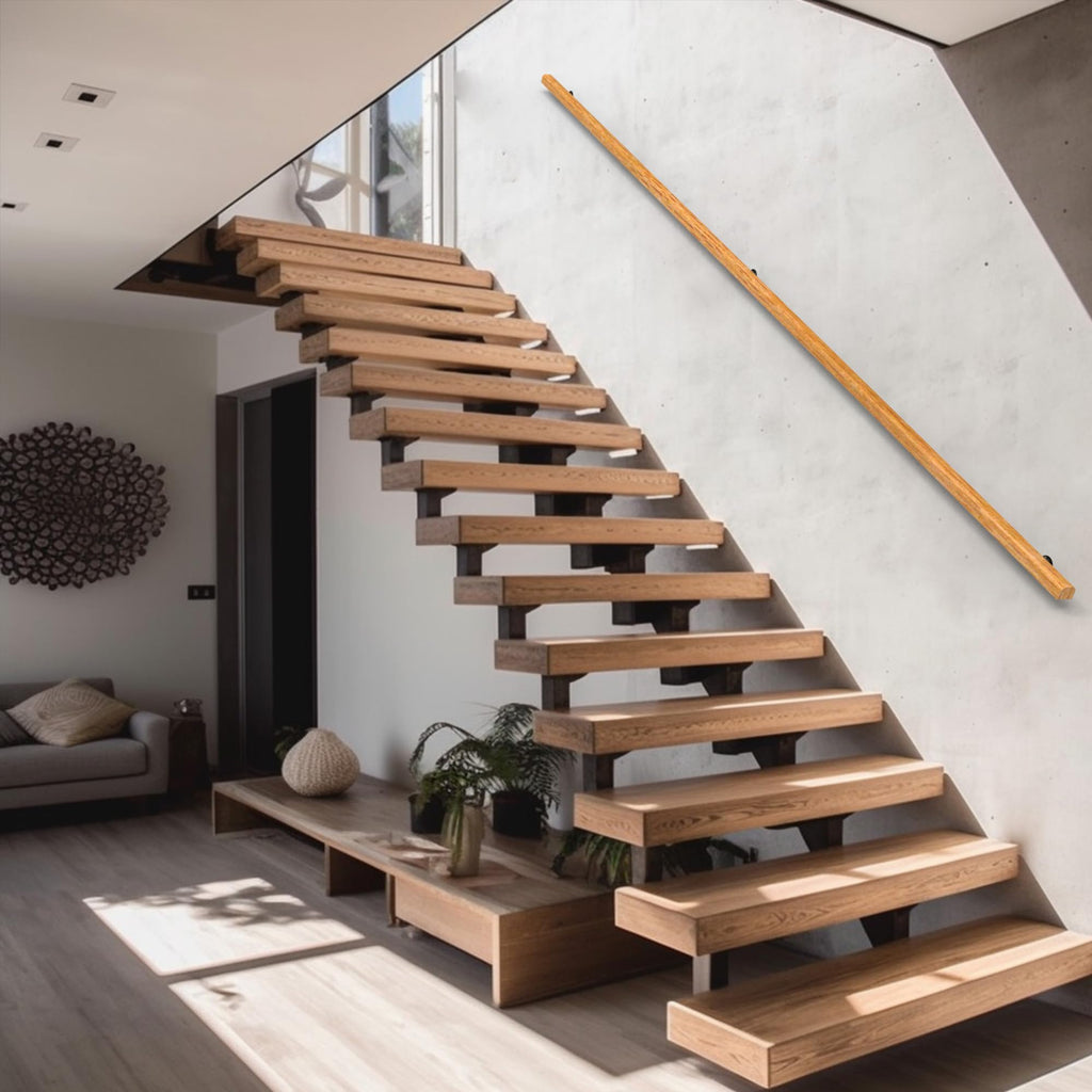 1FT Wood Stair Handrails Wall Mount, Hand Railings for Stairs Indoor Outdoor, Non-Slip Staircase Handrail for