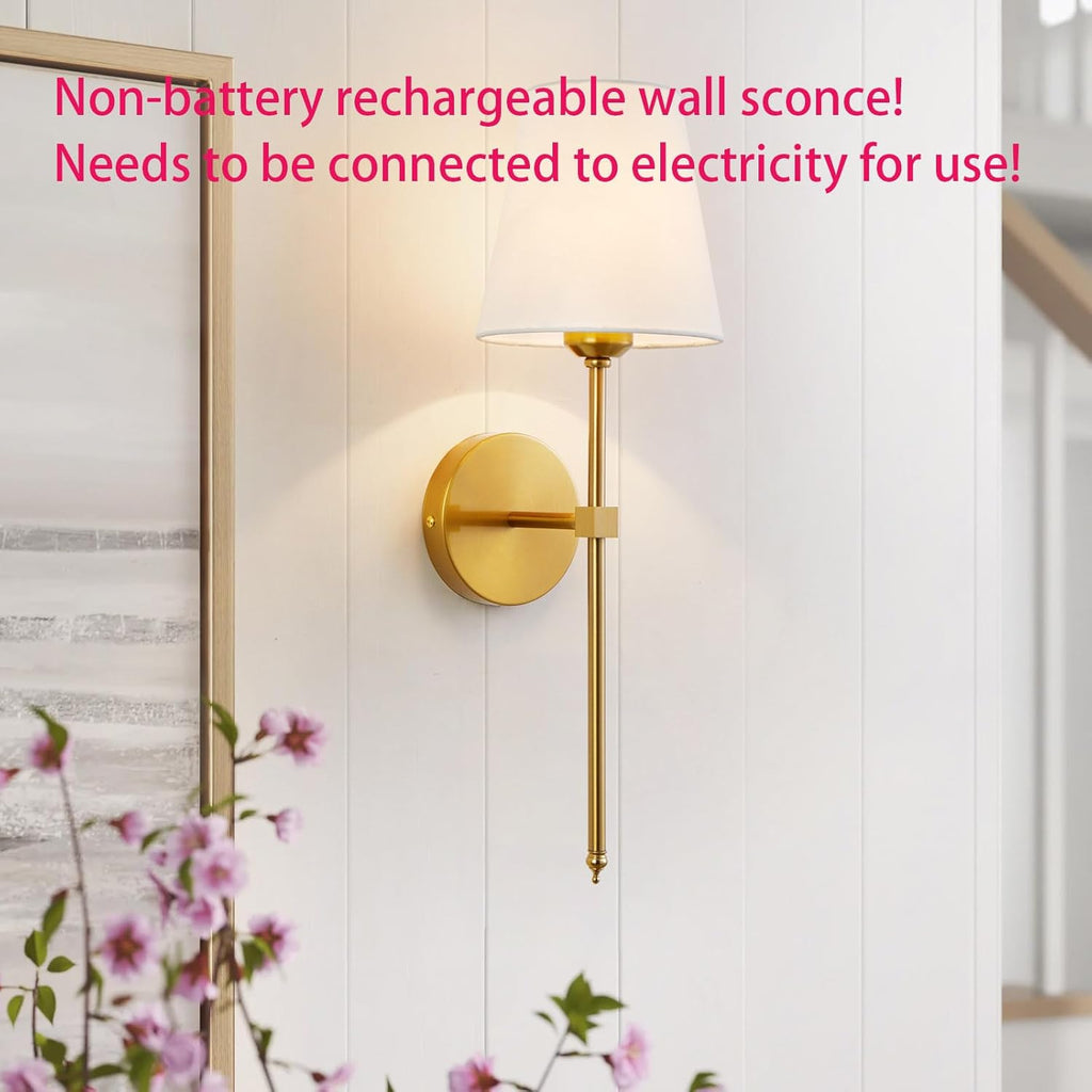 Wall Sconces Sets of 2, Retro Industrial Wall Lamps, Bathroom Vanity Sconces Wall Lighting with White Fabric Shade