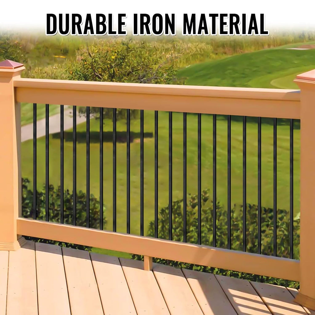 Deck Balusters, Wrought Iron Balusters Square 1/2" X 44" Hollow Plain Bar Balusters for Staircase Interior Satin
