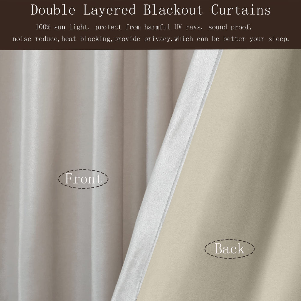 100% Blackout Ivory Off White polyester Velvet Curtains 96 inch Long, Set of 2 Panels Liner Rod Pocket Back Tab