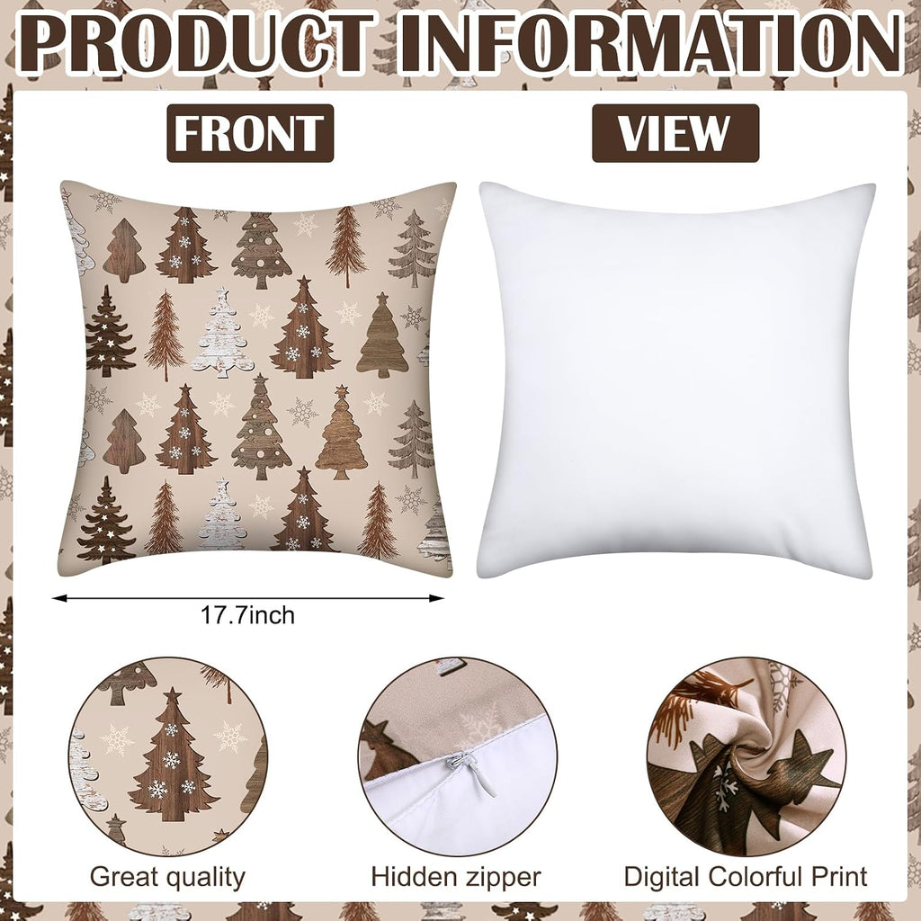 Set Neutral Christmas Pillow Cover 18 x 18 Brown Pillow Case - Set of 6