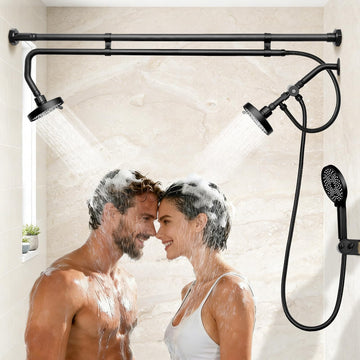 Triple Shower Head System for Couples, 3-Way Tandem Shower Combo with Adjustable Sliding Bar & 180° Rotation