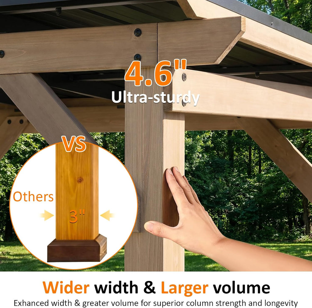 Cedar Wood Gazebo 10' x 12',Wooden Grill Gazebo with Sloped Galvanized Steel Roof,Permanent Hardtop Patio Pavilion