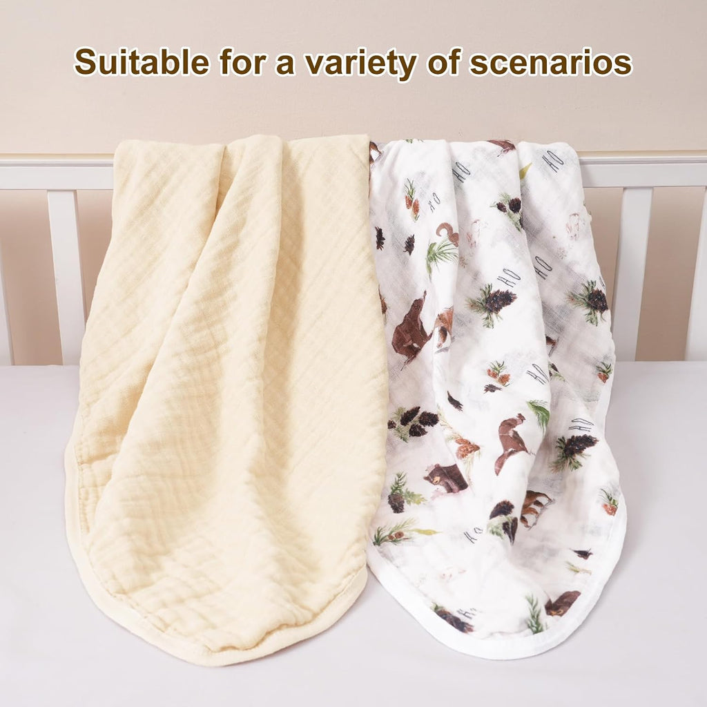 2 Pack Hooded Baby Towels, 100% Muslin Cotton Layer Ultra Soft Breathable Absorbent Baby Bath Towels for Infant