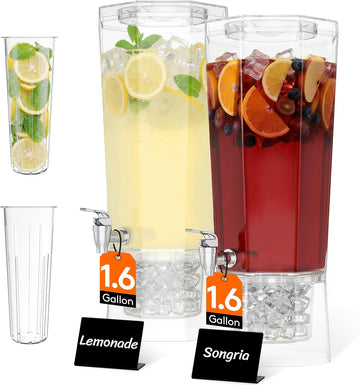 1.6 Gallon Drink Dispenser for Parties with Fruit Infuser - Set of 2