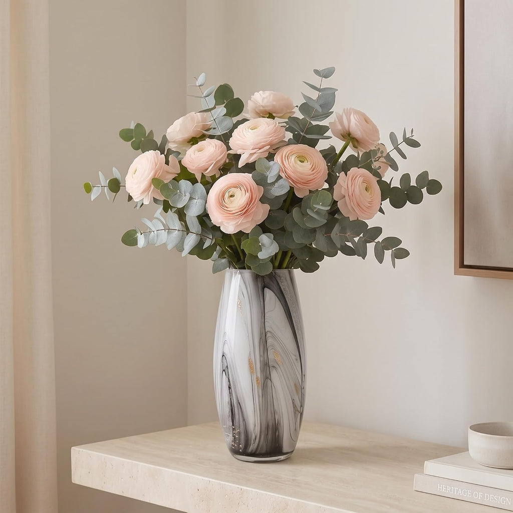 Hand Blown Glass Art Vase, Tall Decorative Flower Vase Decor(BKWH)