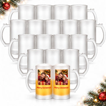 18 Pcs 16 oz Sublimation Frosted Beer Mugs with Handle, Christmas