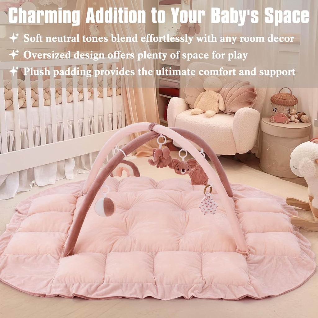 In-1 Plush Baby Play Gym, Baby Play Mats, Convertible Baby Gym, Tummy time mat, 6 Sensory Toys, Activity Center