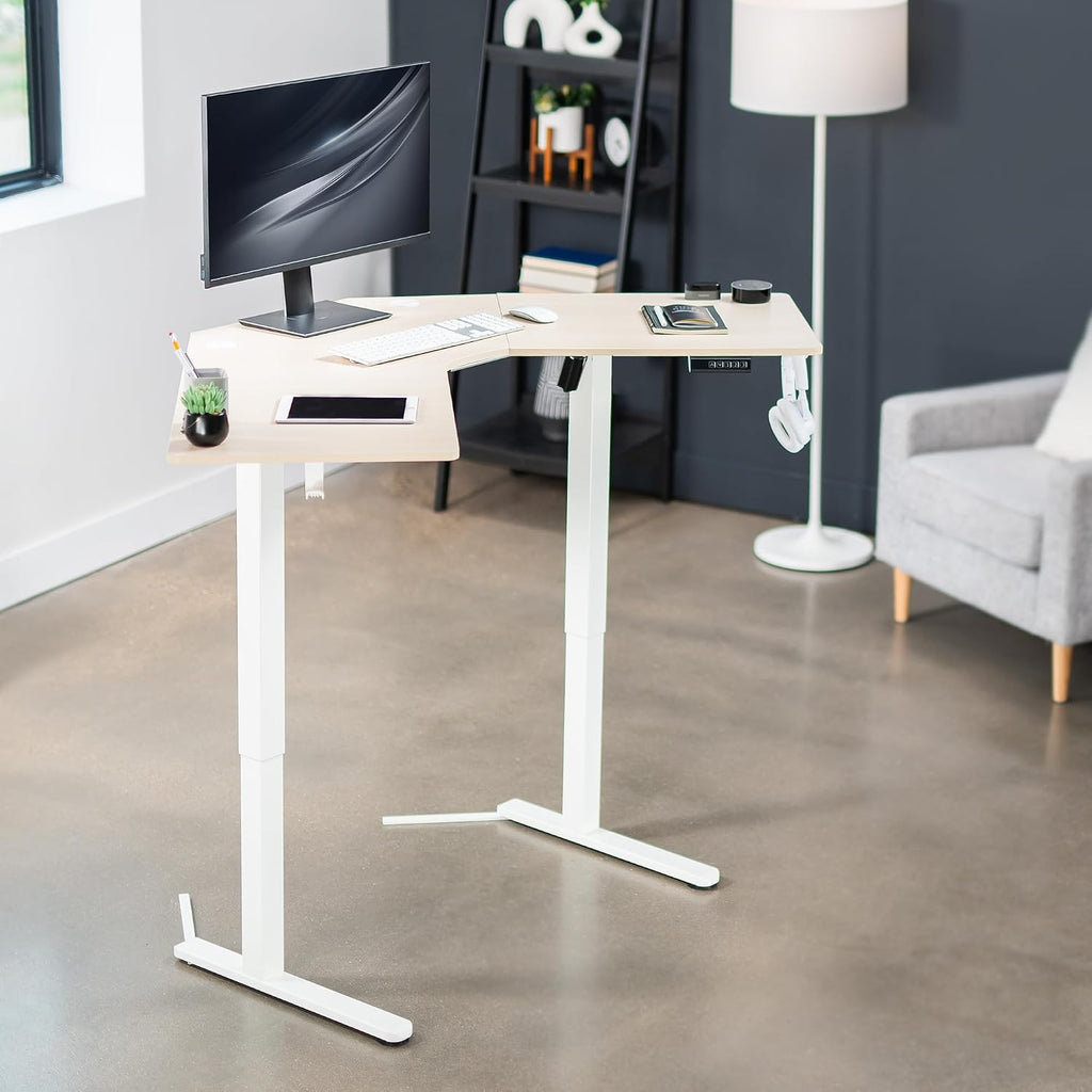 Light Wood 47 x 47 in Corner Standing Desk, DESK-E1L94C | Electric, Holds 154 lbs, L-Shaped Table, Sit Stand, Height