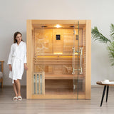 Smartmak Wood Home Steam Sauna, 3 Person Canadian Hemlock Traditional Luxurious Wooden Indoor Spa Room