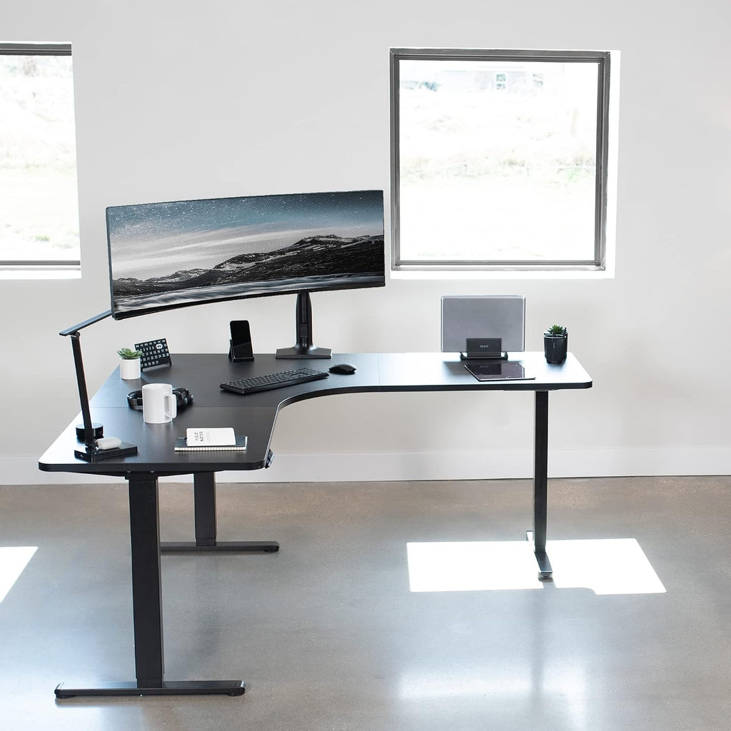 Black 71 x 71 in Corner Standing Desk, DESK-KIT-E3CB2 | Electric, Triple Motor, Holds 264 lbs, Sit Stand L-Shaped