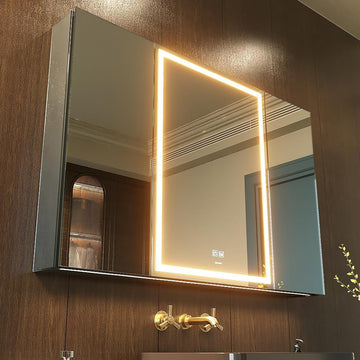 40*28 inch Three-door Aluminum LED Lighted Bathroom Medicine Mirror Cabinet | Light Adjustable, Sockets & USBs