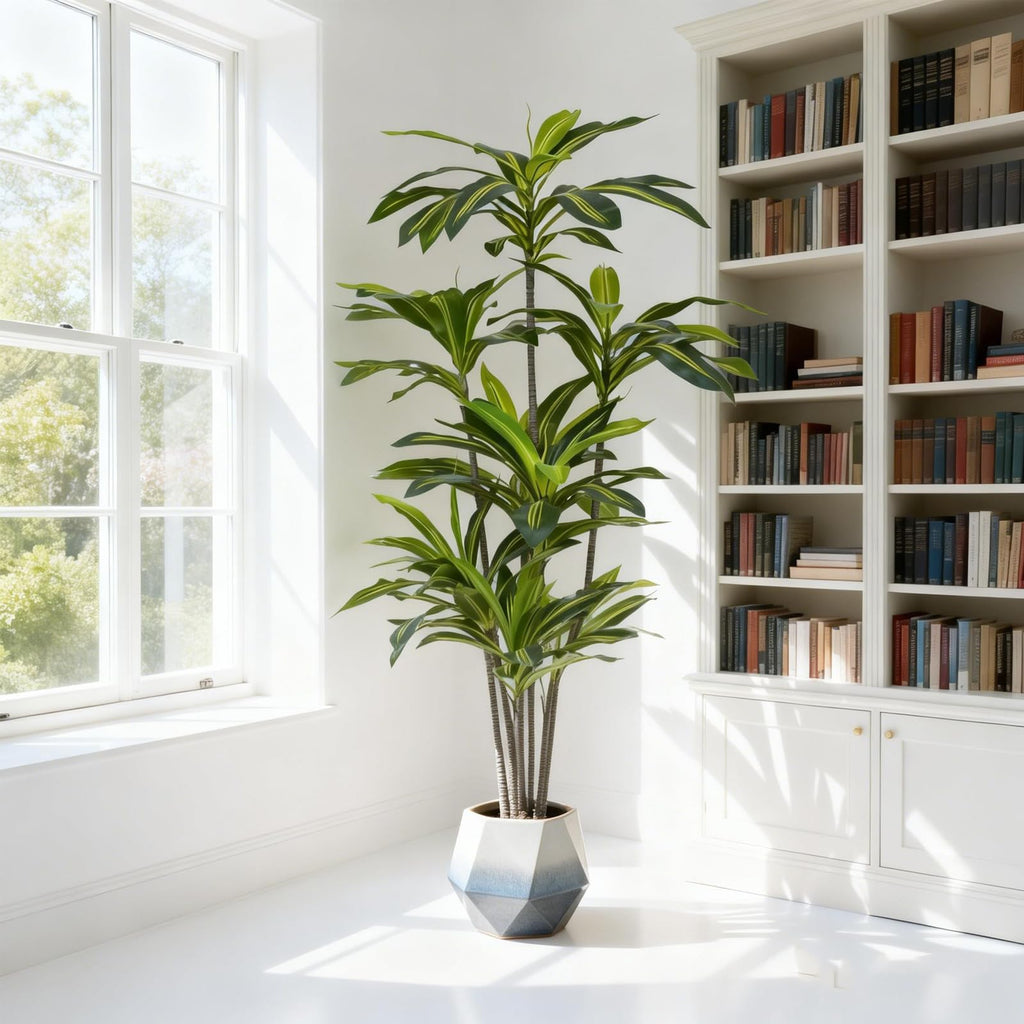 Artificial Dracaena Tree 6FT - Fake Tree with Black Planter - Faux Yucca Tall Fake Floor Plant in Pot - Artificial