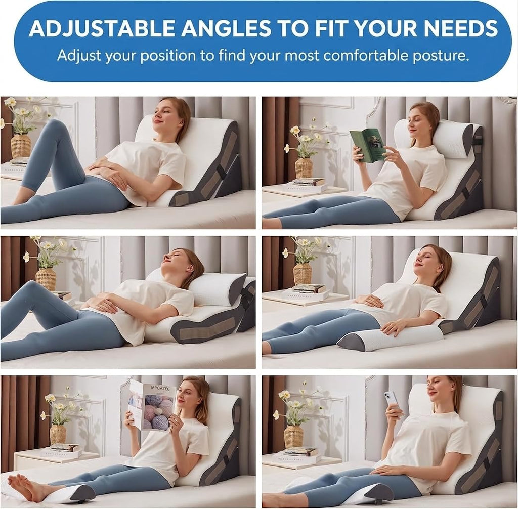 3PCS Wedge Pillow Set for After Surgery, Back Pillow for Bed Sitting up, 10-in-1 Foam Wedge Pillow for Acid Reflux &