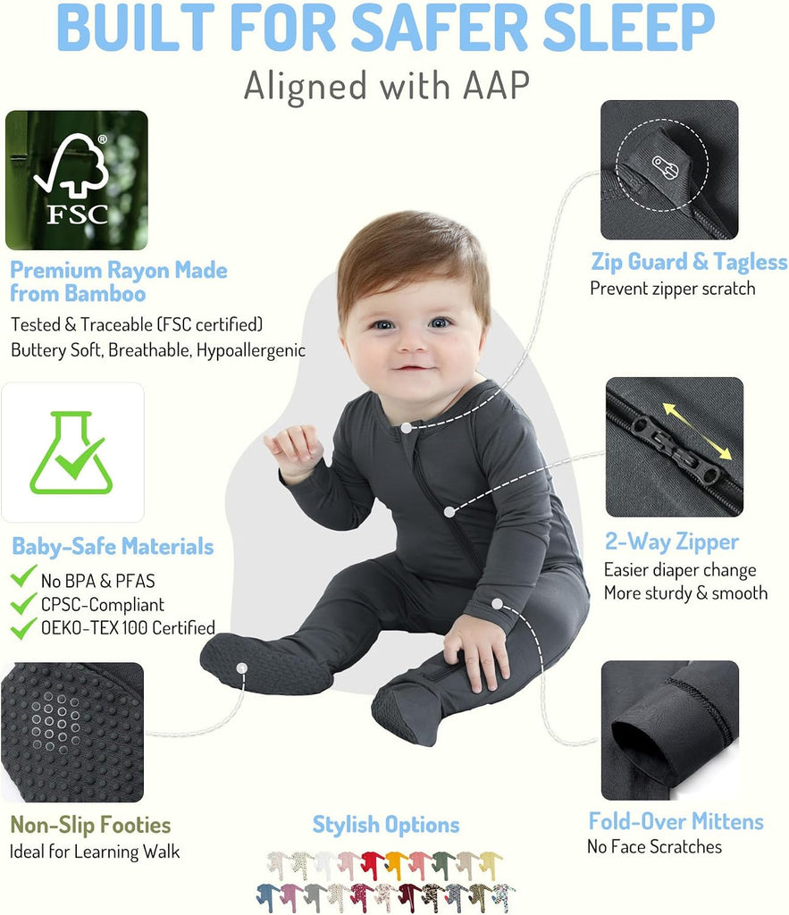 Rayon from Bamboo Baby Pajamas Sleepers Footies, 2 Way Sturdy Zipper