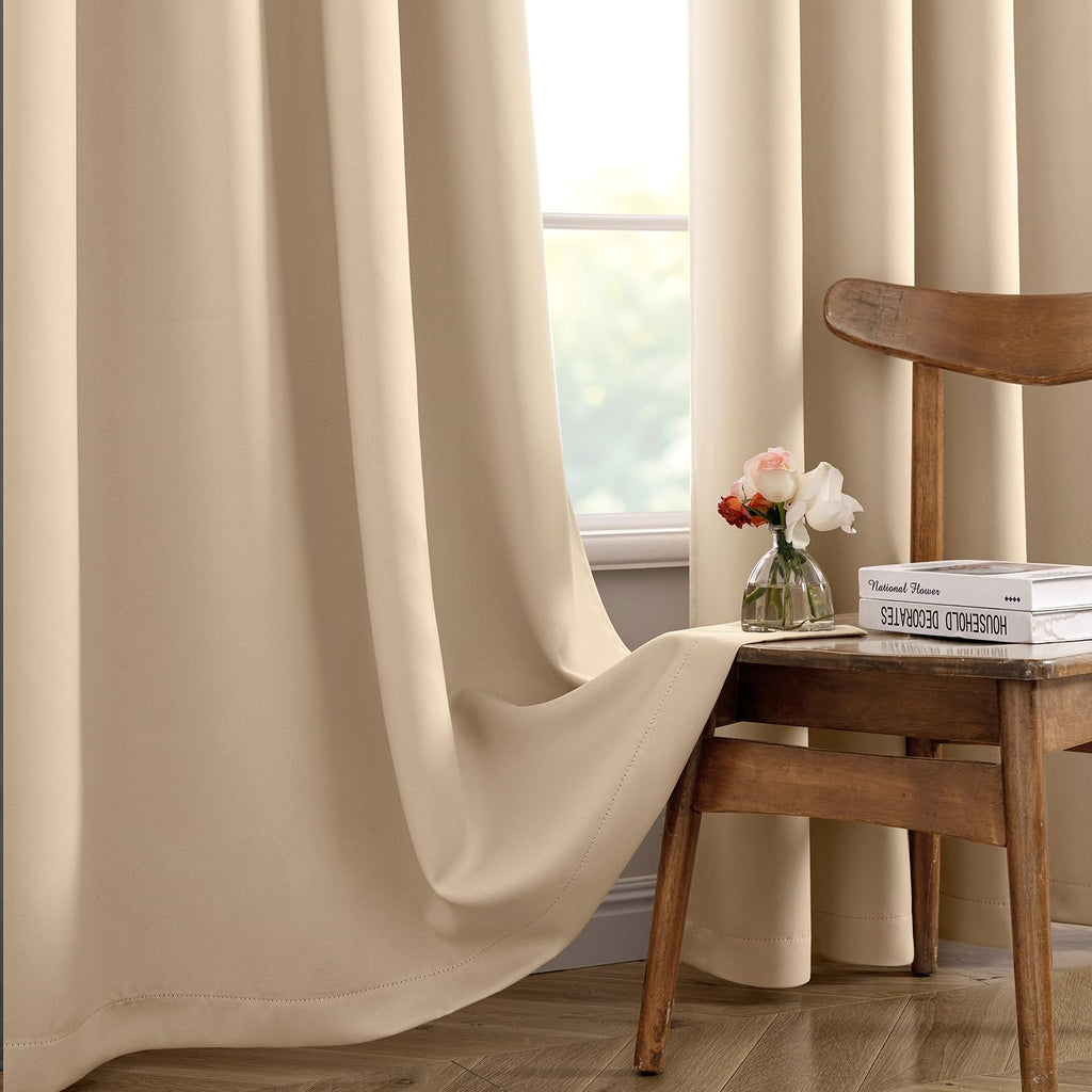 Beige Blackout Bedroom Curtains Drapes 102 Inch Long 52"x102"