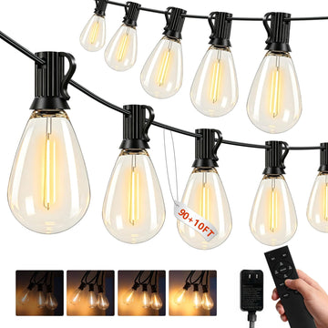 100(90+10)FT Outdoor String Lights, 30m Waterproof Remote LED Patio Lights with 39+2 S11 Bulbs, Dimmable Outside