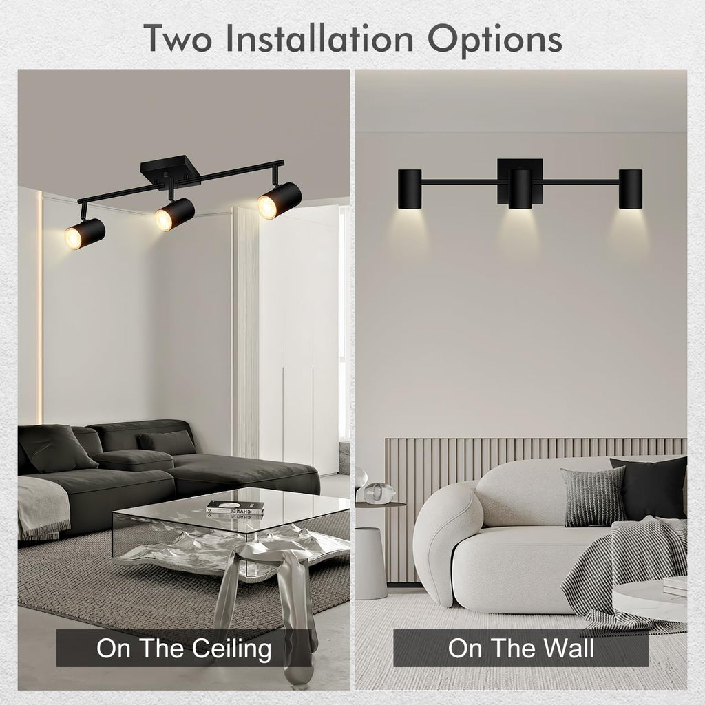 3 Light Track Lighting Fixtures Ceiling, Black LED Track Lighting Kit, Modern Kitchen Track Lights with Rotatable