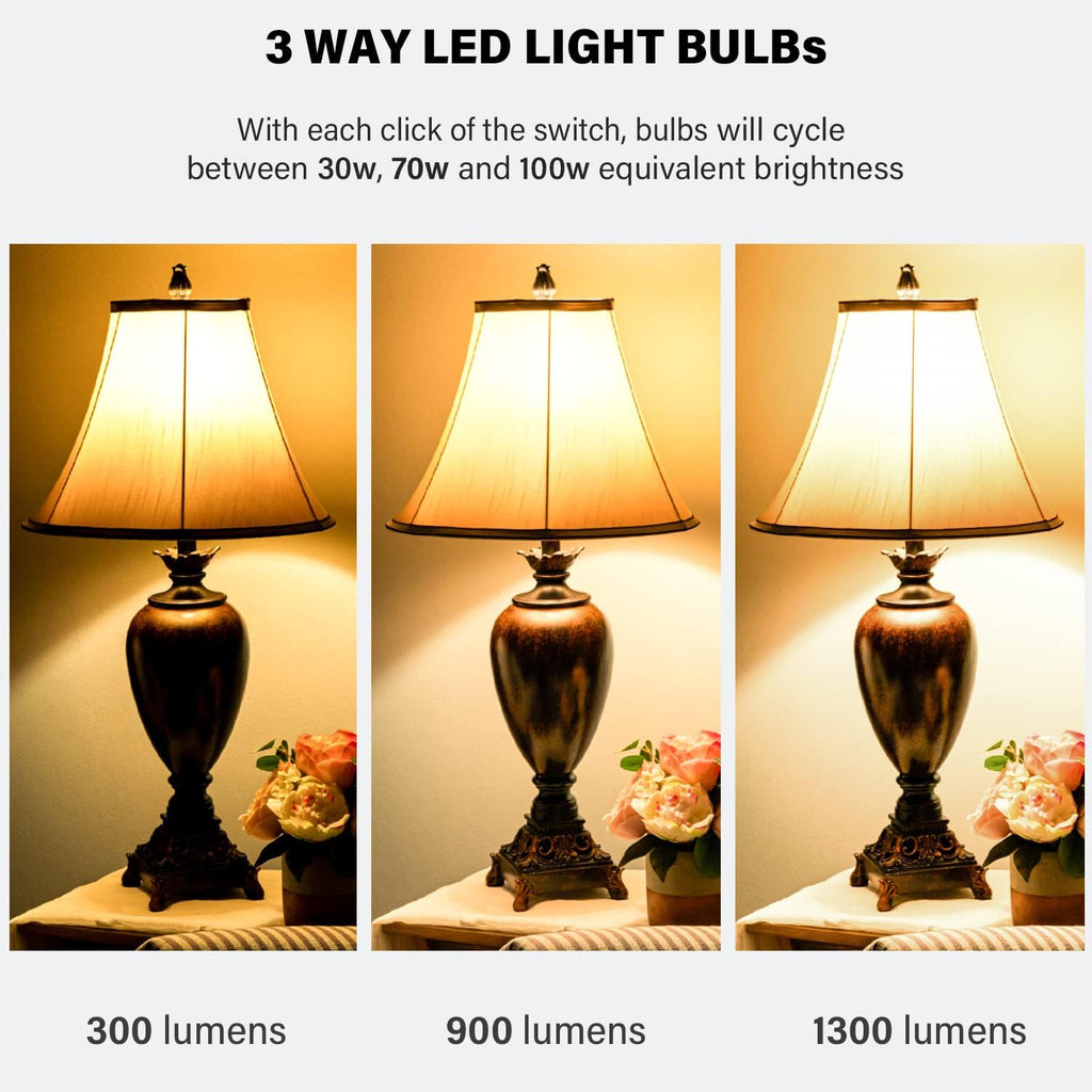 3-Way Light Bulbs, 30 70 100 Watt Equivalent, Soft White 2700K, A19 Three Way LED Bulbs, 3W/8W/10W, E26 Medium Base