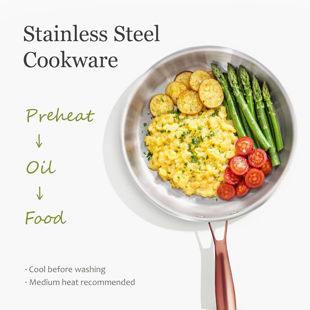 3-Piece Tri-Ply Stainless Steel Frying Pan Set, Skillet Set 8"/10"/12", Induction Compatible, Oven & Dishwasher Safe