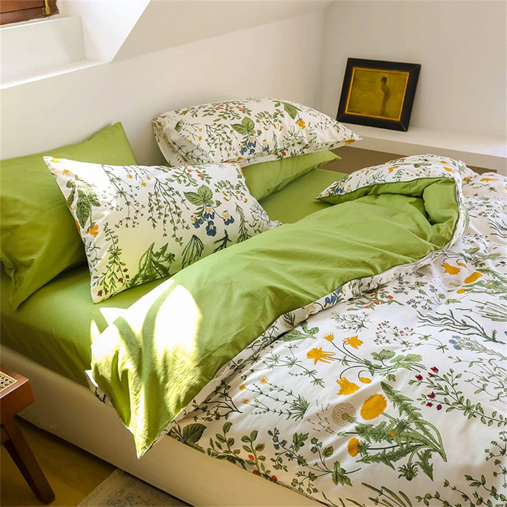 Sage Green Floral Comforter Sets Women Boho Botanical Bedding Comforters Cotton Luxurious Watercolor Flower Soft