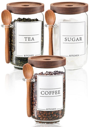 Coffee and Sugar Container Set, Glass Coffee Jars with Wooden Lids