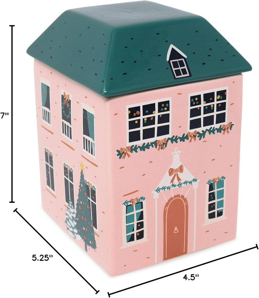 Steel Mill & Co. Ceramic Cookie Jar, Pink Holiday Cottage
