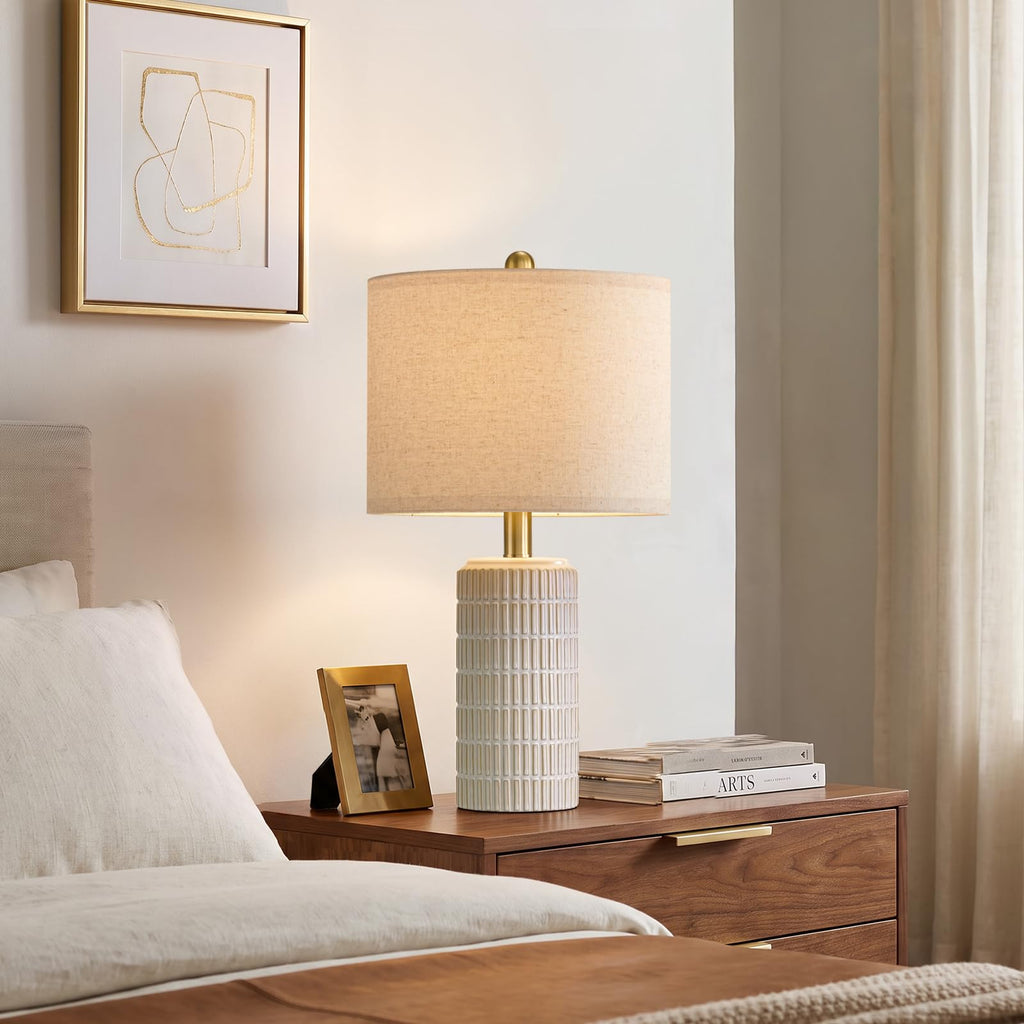 20.75" Small Modern Ceramic Table Lamps Set of 2, White