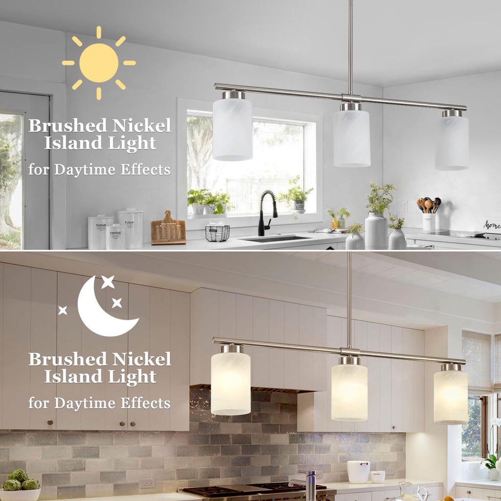 Kitchen Island Lighting Brushed Nickel Dining Room Light Fixture with Milk Glass Shade 31" Modern Linear