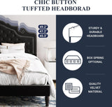 Full Bed Frame with Adjustable Velvet Tiara Headboard, Upholstered Diamond Button Tufted Platform Bed