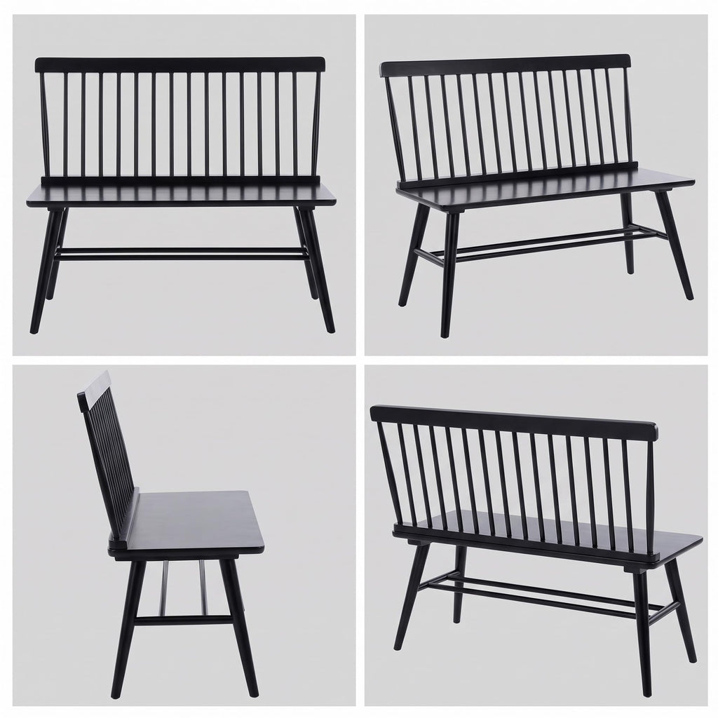 Entryway Bench, Black Dining Bench with Spindle Back