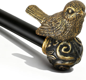 Black Curtain Rods for Windows 28 to 48 Inch, Vintage Decorative Curtain Rod with Gold Bird Finials, 1'' Adjustable